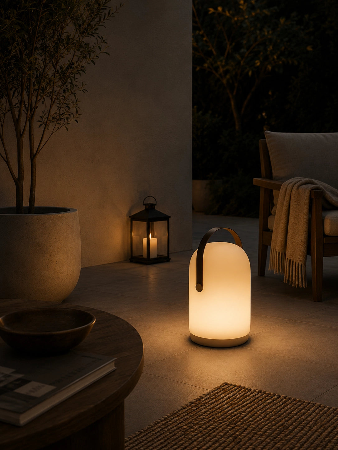 Warm outdoor glow lighting for cozy modern patio spaces